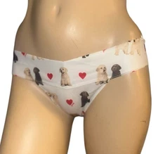 Victoria’s Secret  Pink Thong Panty Large Logo  Puppies White Low Rise NWT