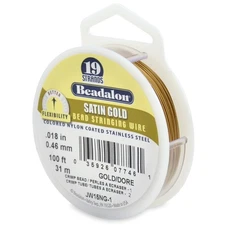 Bead Stringing Wire 19 Strand Jewelry Making Satin Gold 0.018 Inch 100 Ft
