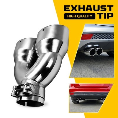 2.5'' Inlet 7'' Out 8.5'' Length Exhaust Muffler Tube Pipe Dual Tip Silver EXXH