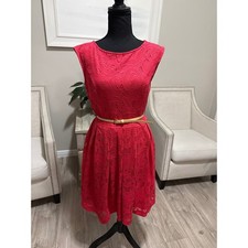 Established 1962 Pinkish/Red Lace Sleeveless Fit and Flare Belted Dress Size 10