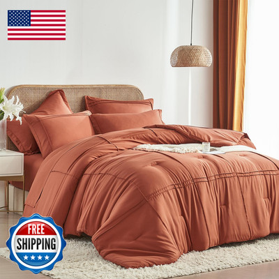 Yogeneg King Size Comforter Set 7 Piece Bed In A Baggrid Pinch Pleat Terracotta