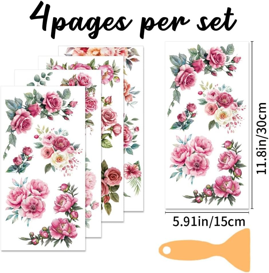 【ROSE ROSE】LIQUIDATION　LP 4 Sheets Corner Flower Rub on Transfers for Furniture and Crafts