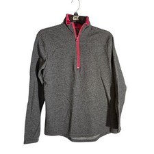 Hanes Womens Small Quarter Zip Pullover Sweatshirt Gray Pink Fleece Mock Neck