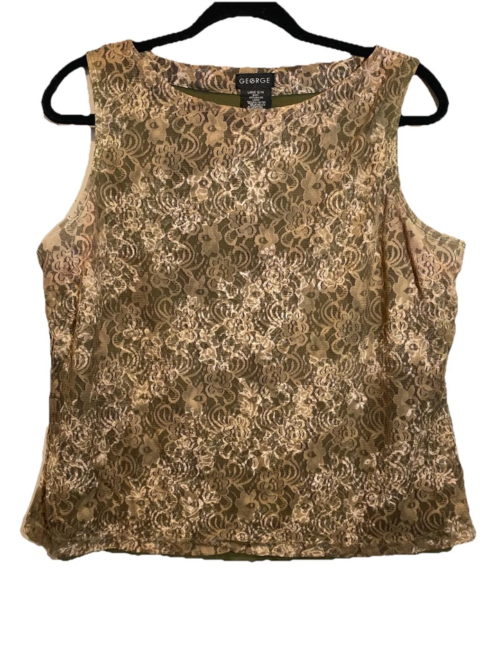 Camiseta sin mangas Y2K Vintage George Lace Fairy para mujer talla L Ombre verde oliva grunge Foto 2 de 4