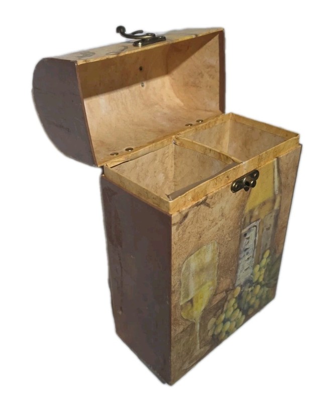 vintage hard case wine carrier, specifically designed to hold two bottles. 