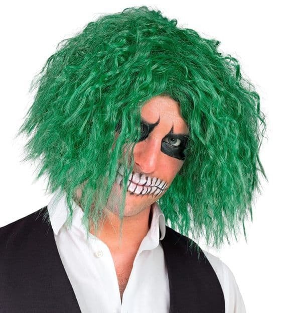 Mens Halloween Green Sinister Clown Wig Scary Fancy Dress