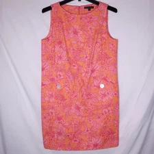 Brooks Brothers Dress 14 Floral Orange, Pink Outline Shift