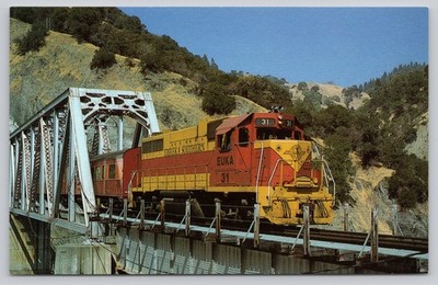 Eureka Southern Locomotive 31 EMD GP-38 Eel River Island Mtn Bridge Postcard
