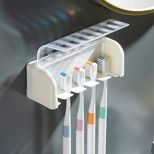 5 Slots Toothbrush Holder Wall Mount with Cover, Self Adhesive Toothbrushes S...