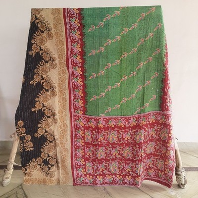 Vintage Kantha Throw Quilt Twin Blanket Bohemian Bedding Gudri Ralli Handmade