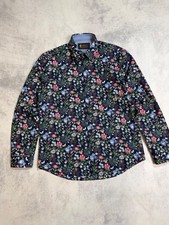 Gabicci Collezione Floral Shirt Mens Medium M Navy Blue Cotton Long Sleeve Retro