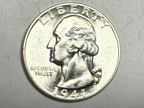 1941 satiny white BU WASHINGTON silver U.S. quarter dollar. #kg9