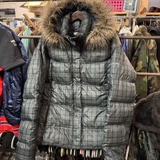 Columbia Women's XL Faux Fur Down Blue Plaid Puffer Jacket Ski Coat Hooded