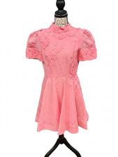 NWT Antonio Melani Iris Floral Taffy Pink 3D Puff Sleeve Mini Dress Size 4 Retro