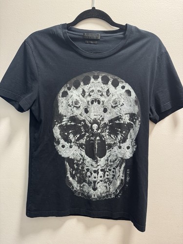 Alexander McQueen, Alexander McQueen Skeleton T Shirt Mens S Black Butterfly Short Sleeve Vintage