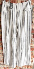 Worthington Sz 12 Wide Leg High Rise Striped Pants Tan/Black Linen Blend NWT