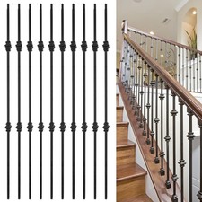 10Pack Double Kunckle Spindles 1/2 Inch Diameter Wrought Iron Balusters,Satin...