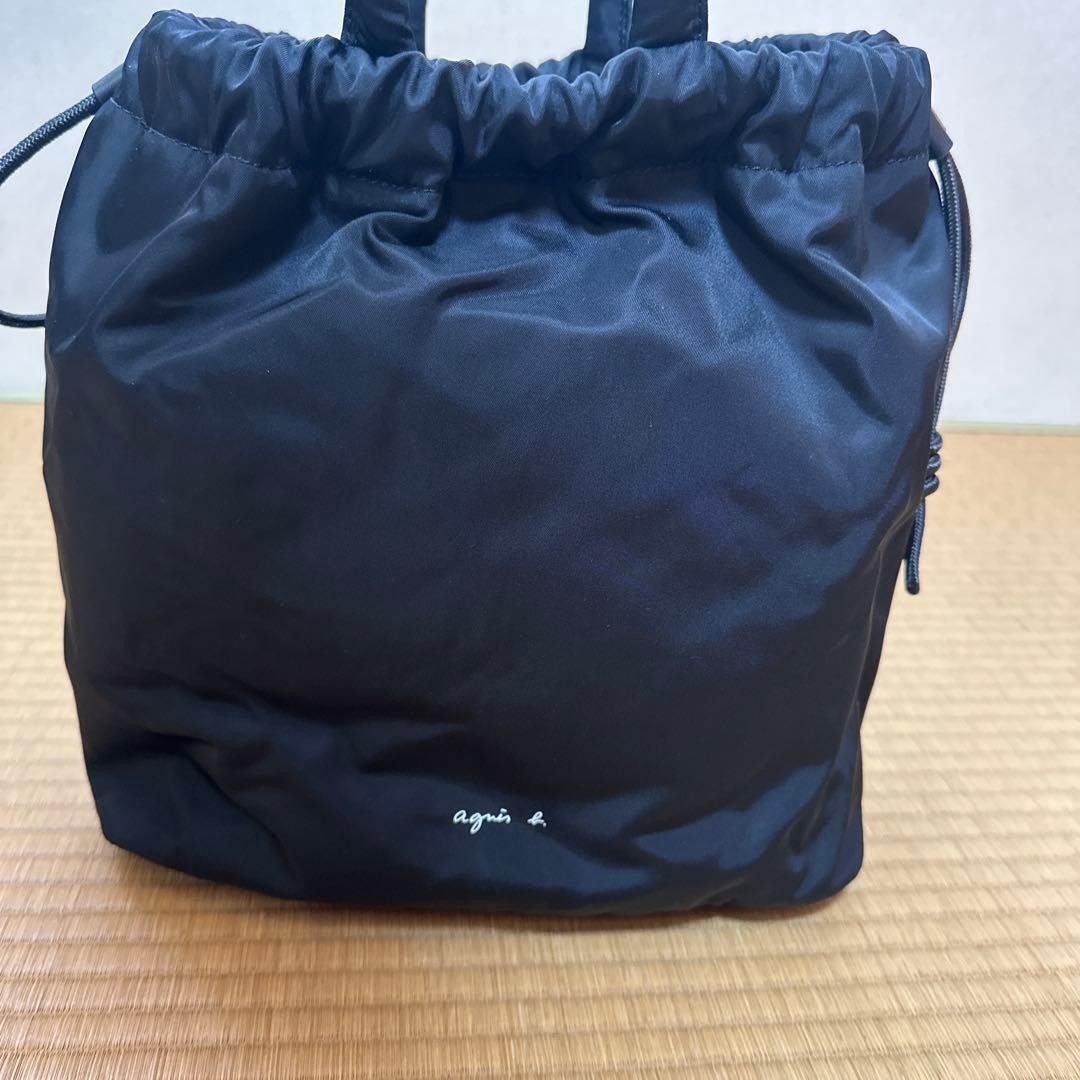 Agnes B Drawstring Backpack Nylon Black Near Mint… - image 2