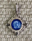 Vintage 950 Sterling Silver Blue Enamel Star-Shaped Virgin Mary Pendant №24326