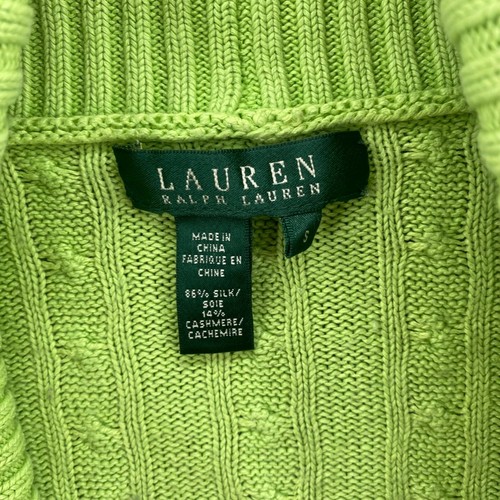 Suéter Lauren Ralph Lauren Mujer Pequeño Verde Seda Cachemira Cable Tejido Capucha Cuello - Imagen 6 de 11