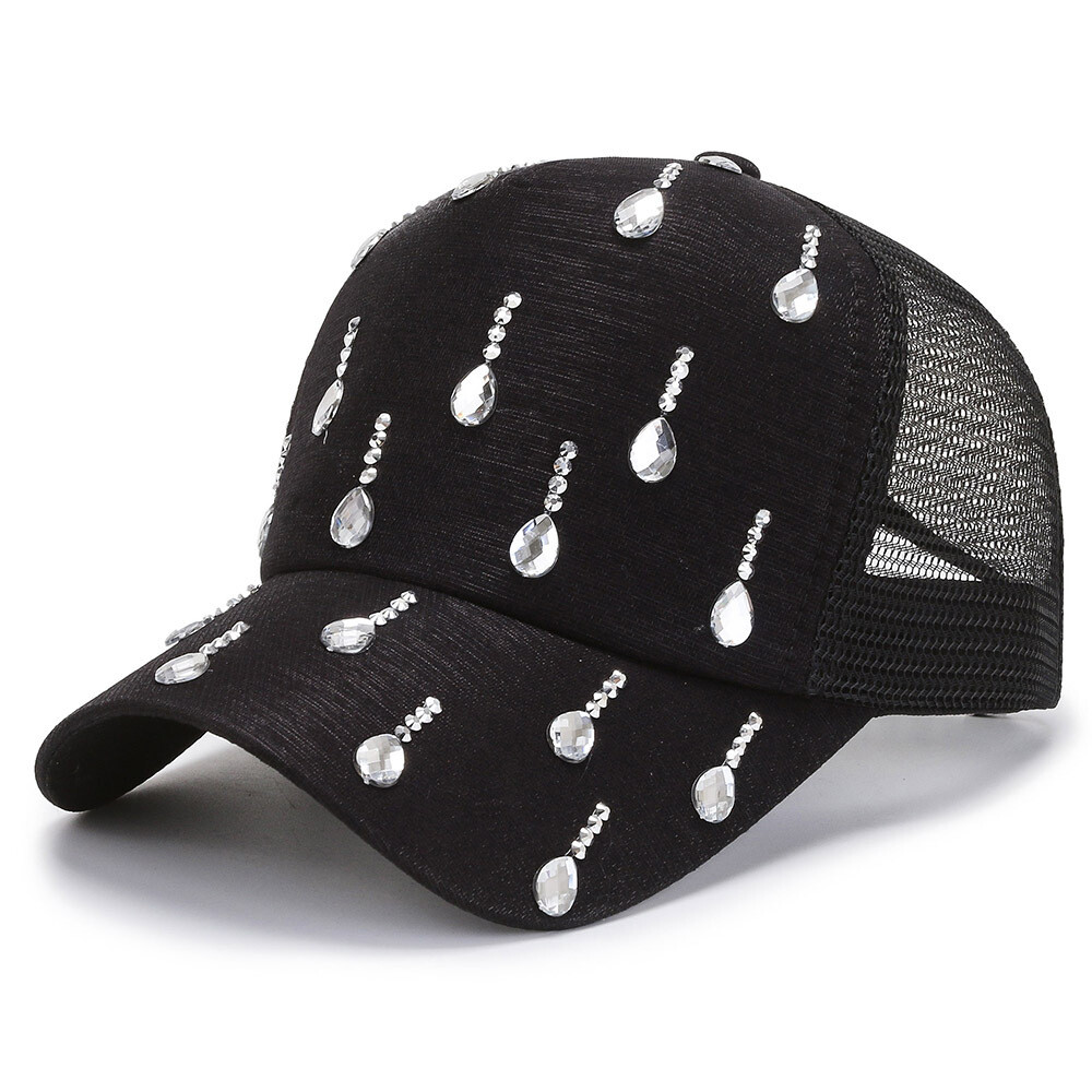 Women Crystal Rhinestone Mesh Baseball Caps Beaded Tassel  display picture 3