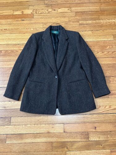 Vintage Orvis Harris Tweed Blazer Jacket Womens Size 10 Scottish WOOL Brown Coat - Afbeelding 1 van 6