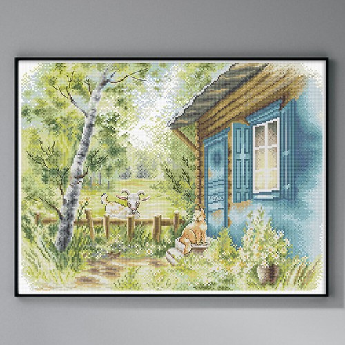 Partial Embroidery Eco-cotton Thread 14CT Printed Scenery Cross Stitch 48x38cm - Picture 8 of 12