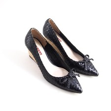 Prada Wedge Pumps Heels Black Braided Leather Womens US 6 EU 36