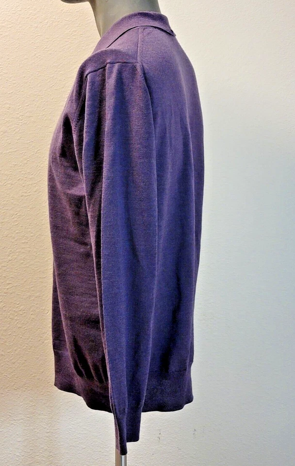 Suéter pulôver Robert Talbott masculino tamanho grande lã 1/4 botão para cima - Imagem 3 de 4