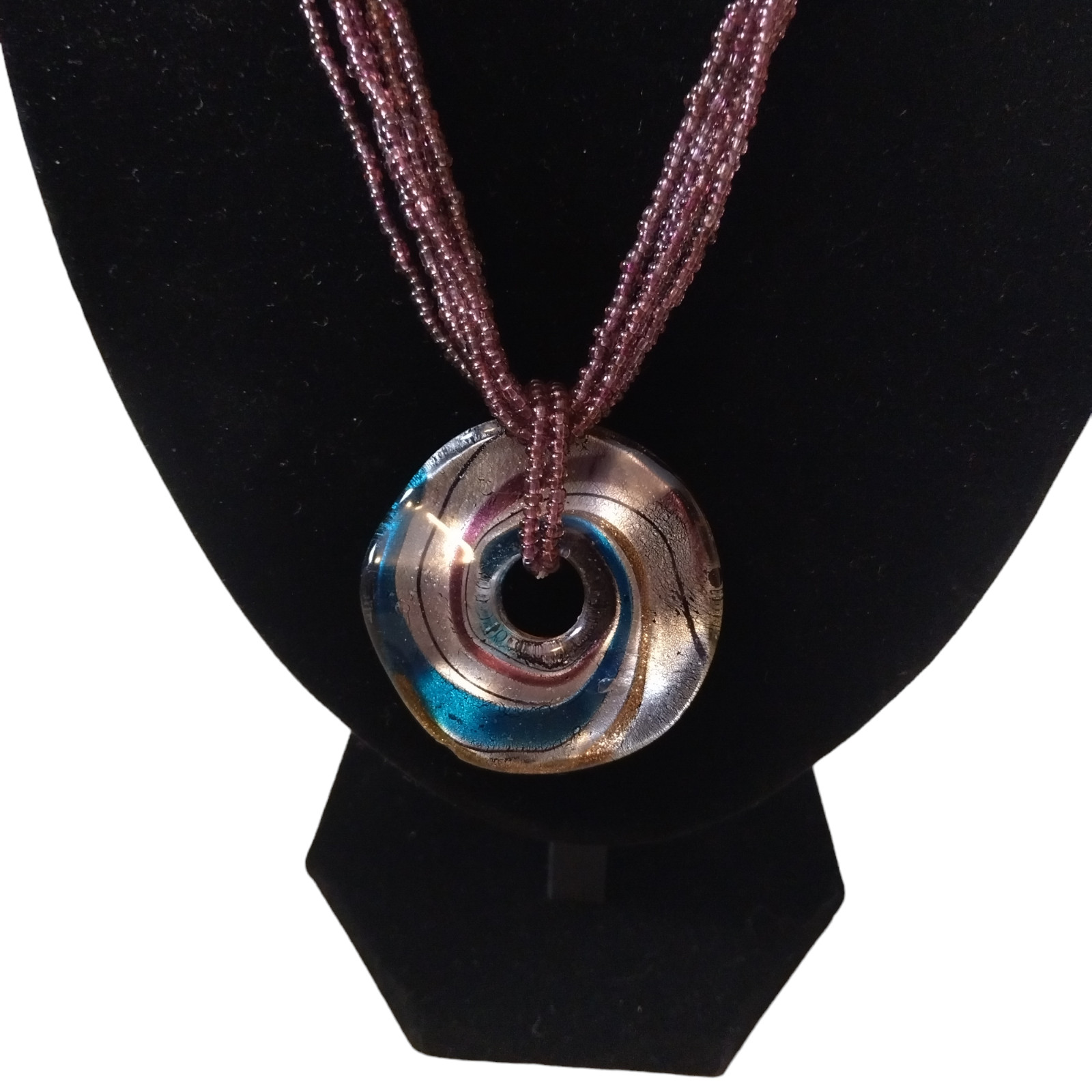 Multi-Stranded Beaded Iridescent Glass Pendant Ne… - image 5