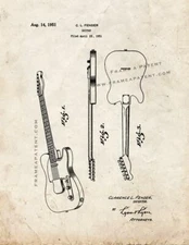 The Clarence Fender Telecaster Patent Print Old Look