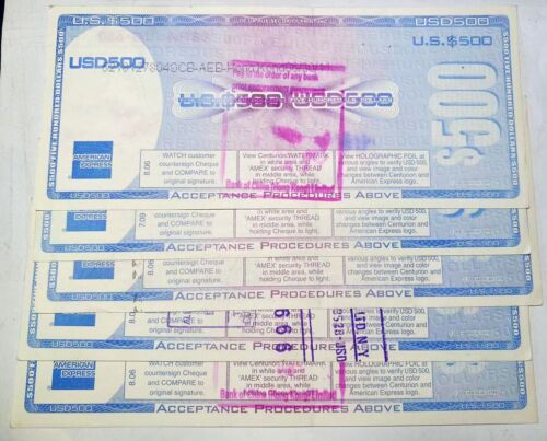 1 Pcs U.S AMERICAN EXPRESS Travelers Cheque Dollar Checks 500 US$ Dollars Cashed - Picture 2 of 2