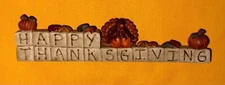 Suzi Turkey HAPPY THANKSGIVING Blossom Bucket Figurine Shelf Sitter Block TB1