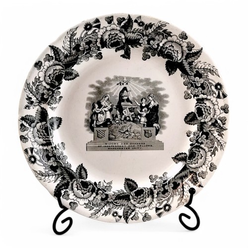 Copeland Commémorative Plaque, Odd Fellows Manchester Unity, Union Wreath C 1840