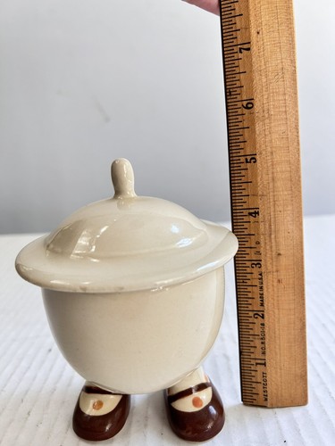 Carlton Walking Ware Sugar Bowl With Lid 1970s Cream Brown Mary Jane Shoes - Picture 8 of 8
