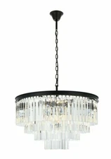 Crystal Chandelier 17 Light Fixture Matte Black Dining Room Kitchen Island 32"