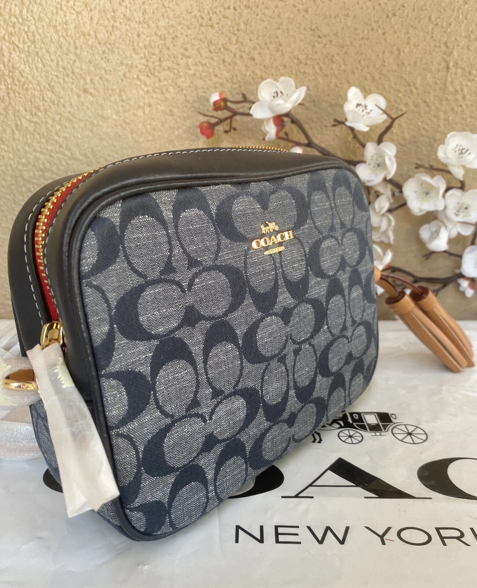 NWT Coach C8666 Mini Camera Bag In Signature Chambray Leather Denim Multi