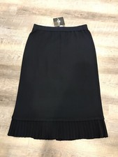 NWT MING WANG Pleated Hem Midi Length Skirt Elastic Waist Black SMALL
