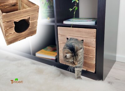 KALLAX KATZENHÖHLE Massivholz Rustikale Holzkiste Katzenliege