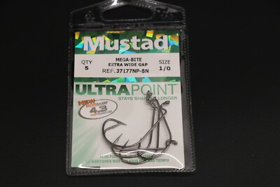 5 Pack Mustad Mega Bite Soft Worm Hooks 37177NP-BN Size 1/0 