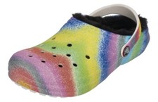 CROCS Kids Classic Lined Spray Dye Clog Size J3 Multi Color Tie Dye Rainbow