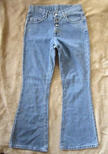 Vintage USA LEE Exposed Button Fly Size 9 Big Flare Light Wash Denim Jeans USA