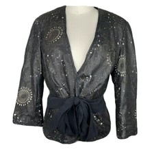 The Wrights Laser Cut Leather Jacket - Black, Silk Size 10