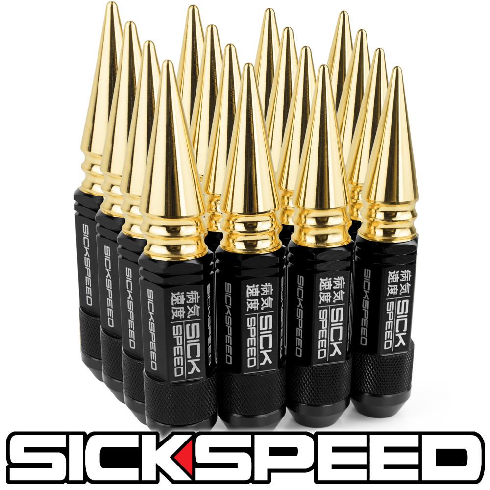 Luページ SICKSPEED 16PC BLACK 24K GOLD SPIKED 3 PC LUG NUT 108MM KAWASAKI