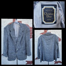46R men Vintage CHRISTIAN DIOR Blazer Gray 2 Button UNION MADE USA silk tweed
