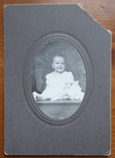 Cabinet Card Portrait Victorian BEAUTIFUL BAREFOOT Baby in white gown-see damage