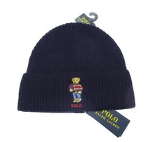 Polo Ralph Lauren Men's Navy Holiday Polo Bear Wool Blend Ribbed Cuff Beanie