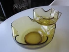Vintage Harvest Gold Anchor Hocking 3 Piece Chip and Dip Set