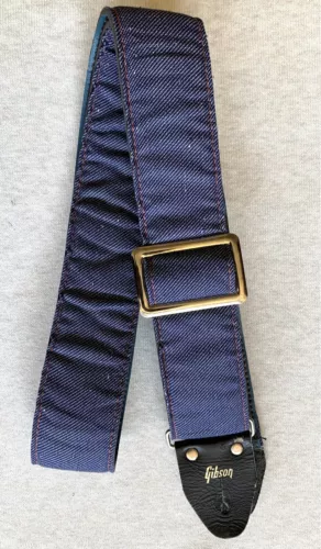Rare Vtg Gibson Original Gold Logo Classic Denim ACE Style Woven Guitar Strap