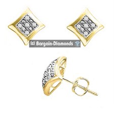 Unisex .03Ct Natural Diamond Kite Square Earrings Gold tone 925 Screwback 7x7 mm